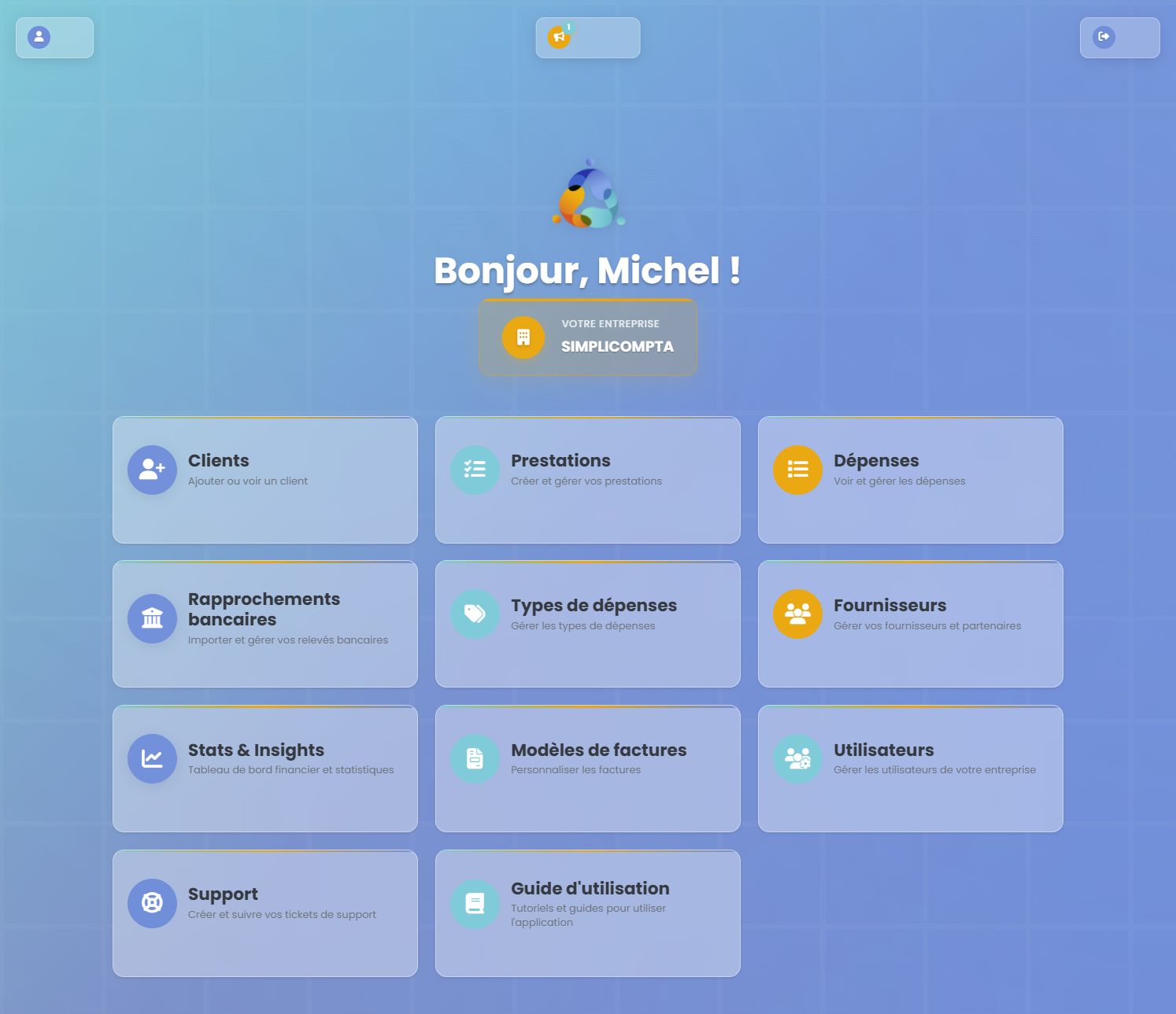 Aperçu du tableau de bord Simplicompta
